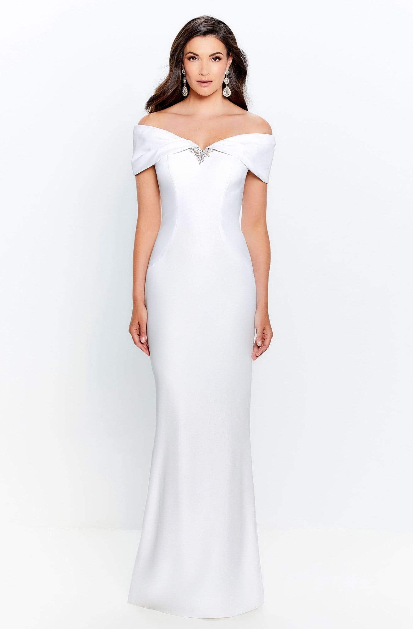 Montage by Mon Cheri - 120905W Off-Shoulder Crepe Sheath Dress Mother of the Bride Dresses 16W / Ivory
