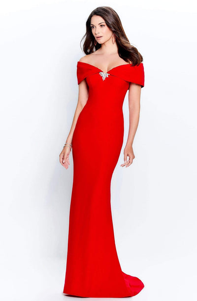 Montage by Mon Cheri - 120905W Off-Shoulder Crepe Sheath Dress Mother of the Bride Dresses 16W / Red