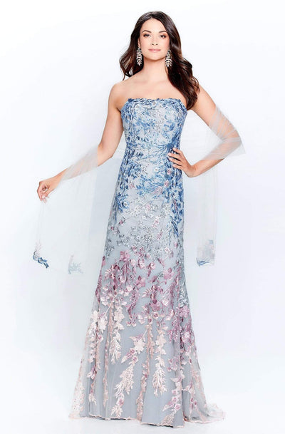 Montage by Mon Cheri - 120911 Embroidered Strapless Sheath Dress Prom Dresses 4 / Blue/Pk/Mult