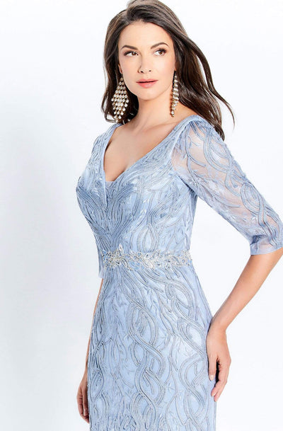 Montage by Mon Cheri - 120921 Metallic Ribbon Plunging V-Neck Gown Evening Dresses