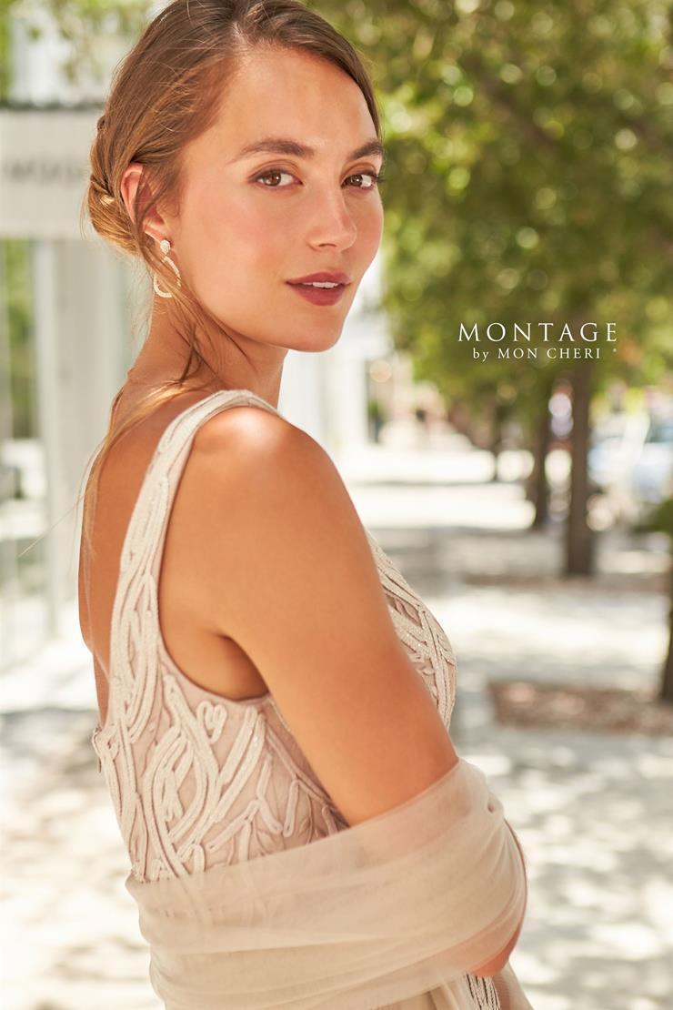 Montage by Mon Cheri - 120921 Metallic Ribbon Plunging V-Neck Gown Evening Dresses