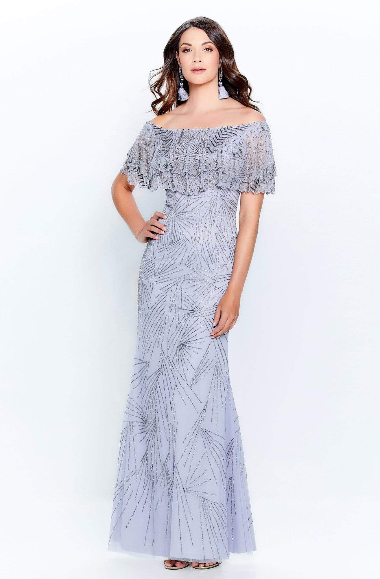 Montage by Mon Cheri - 120925 Ruffled Off-Shoulder Sheath Dress Mother of the Bride Dresses 4 / Gray