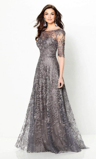 Montage by Mon Cheri - 219976 Embroidered Lace Illusion Bateau Dress Special Occasion Dress 4 / Charcoal