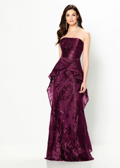 Montage by Mon Cheri - 219992 Strapless Embroidered Peplum Gown Special Occasion Dress 4 / Aubergine