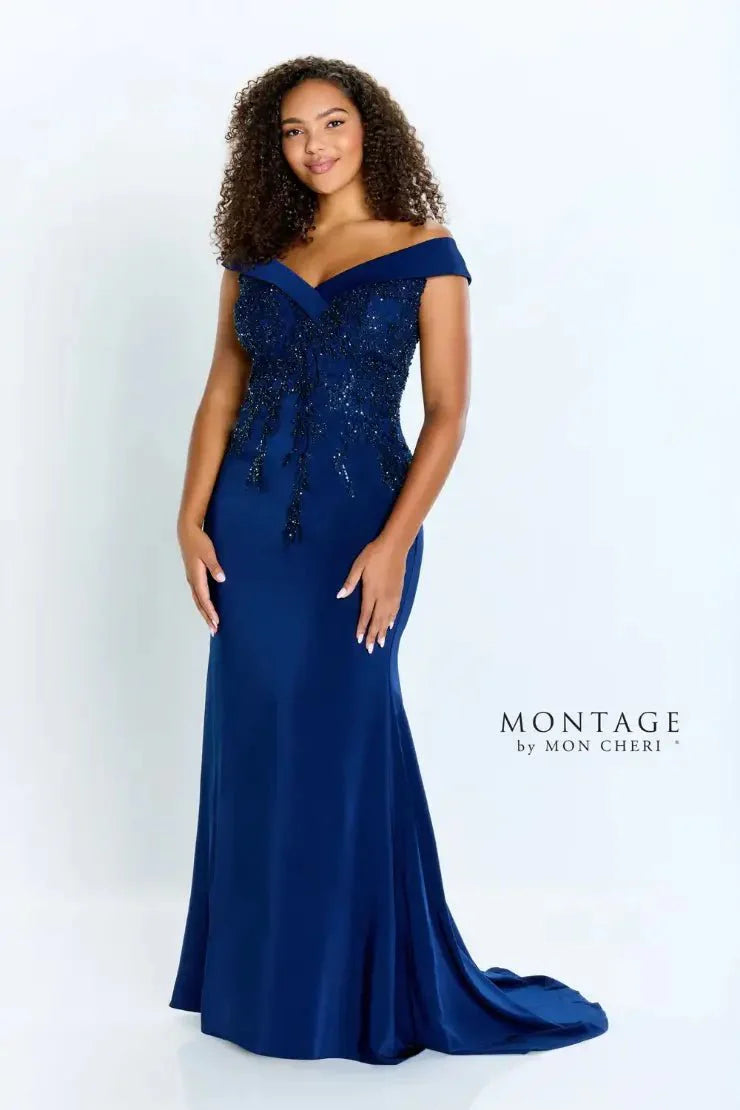 Montage by Mon Cheri - 220932 V-Neck Evening Dress Evening Dresses 4 / Navy Blue