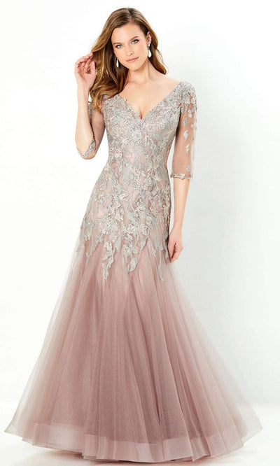 Montage by Mon Cheri - 220936 Jewel Ornate Lace Appliqued Dress Evening Dresses 4 / Gray/Blush