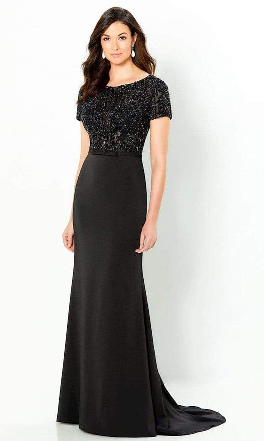 Montage by Mon Cheri - 220938 Short Sleeve Beaded Gown Evening Dresses 4 / Black