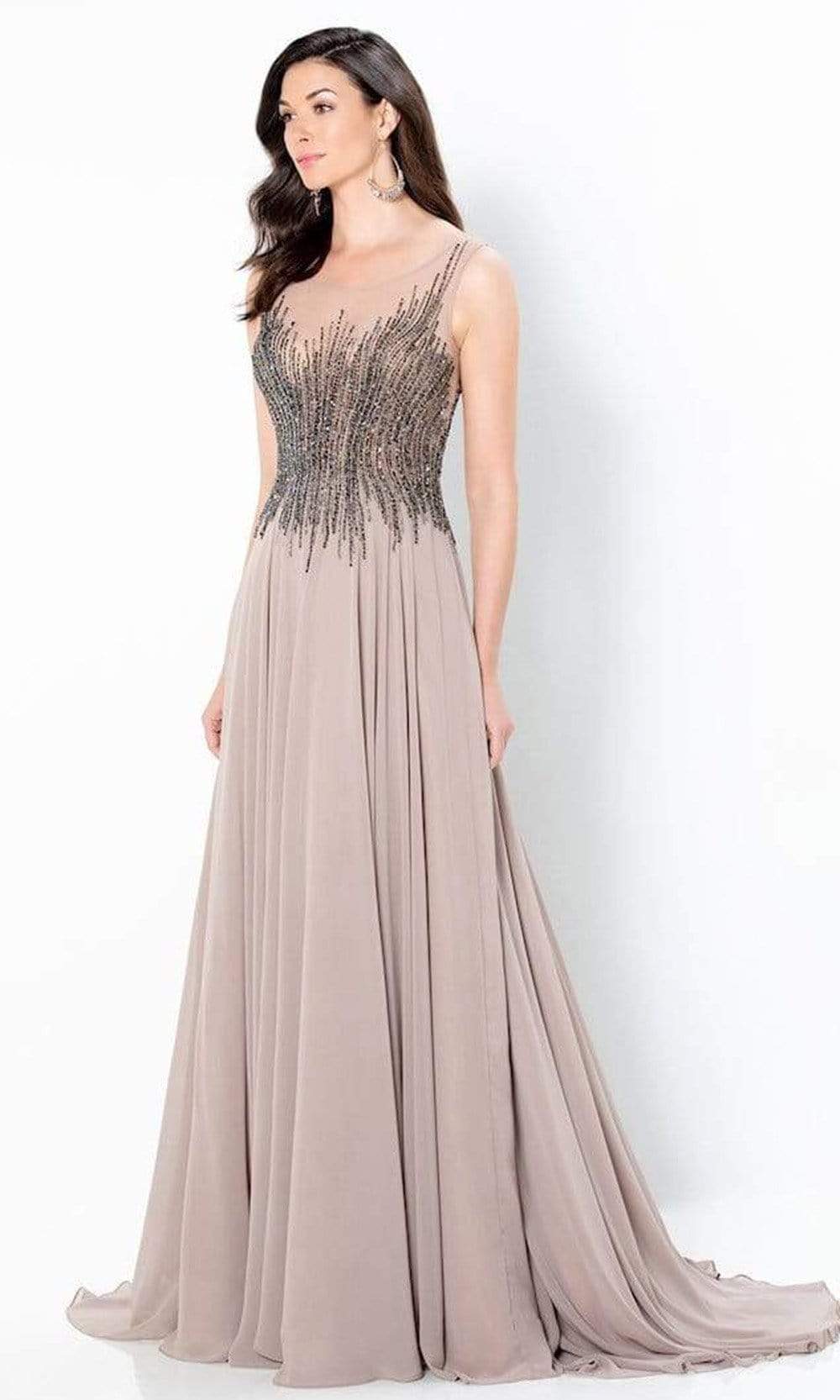 Montage by Mon Cheri - 220939 Illusion Jewel A-Line Gown Evening Dresses 4 / Taupe