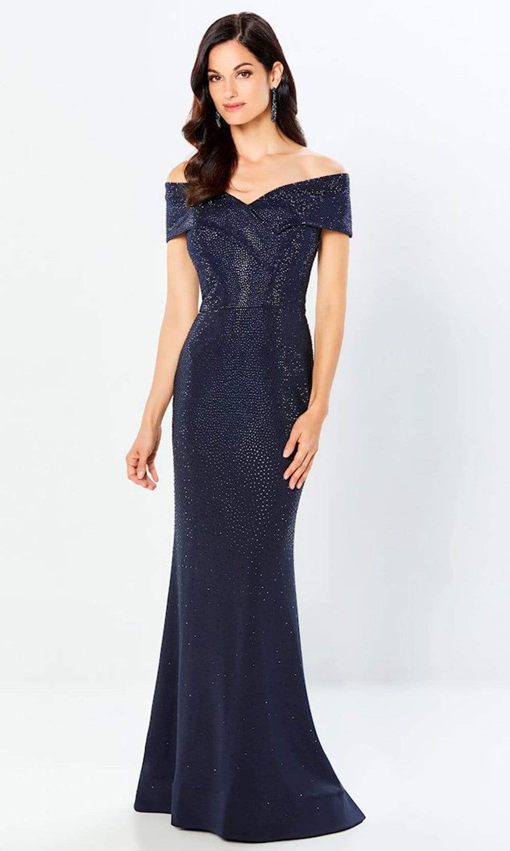 Montage by Mon Cheri - 220949 Jersey Beaded Gown Evening Dresses 4 / Navy Blue