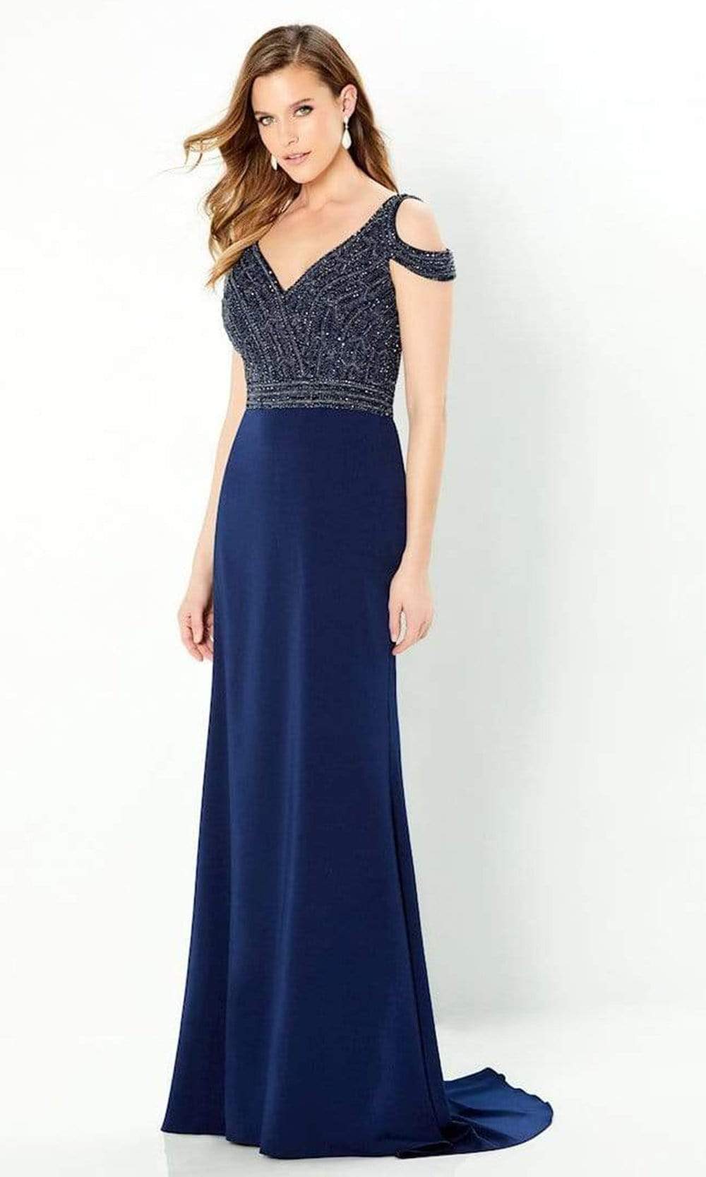 Montage by Mon Cheri - 220951 Embellished V-Neck Gown Evening Dresses 4 / Navy Blue