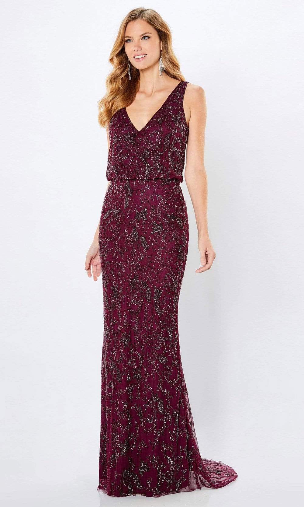 Montage by Mon Cheri - 221966 Beaded Blouson Column Dress Mother of the Bride Dresses 4 / Wine
