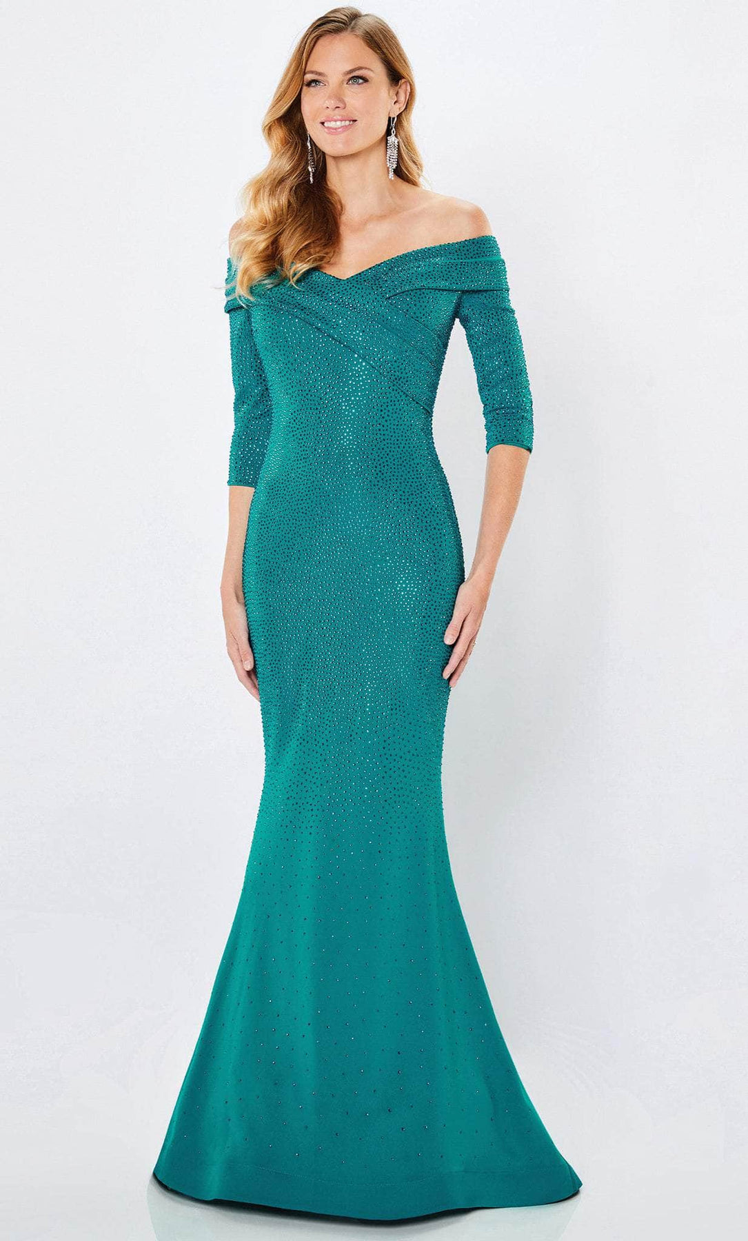 Montage by Mon Cheri 221970W - Off-Shoulder 3/4 Sleeves Evening Gown Mother of the Bride Dresses 16W / Peacock