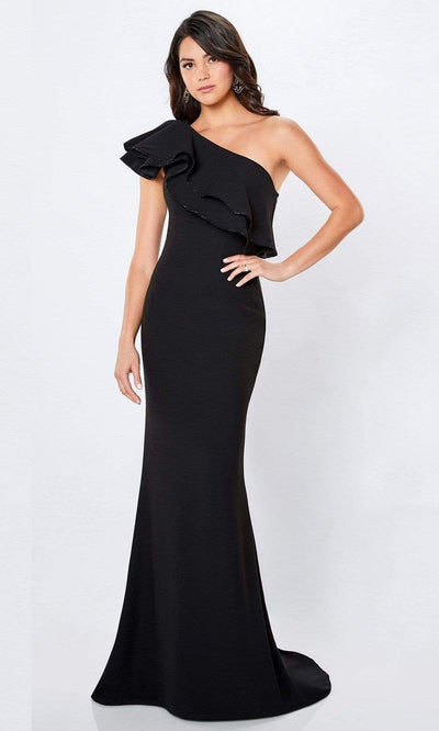 Montage by Mon Cheri - 221975 Embellished Ruffled Asymmetric Long Gown Mother of the Bride Dresses 4 / Black