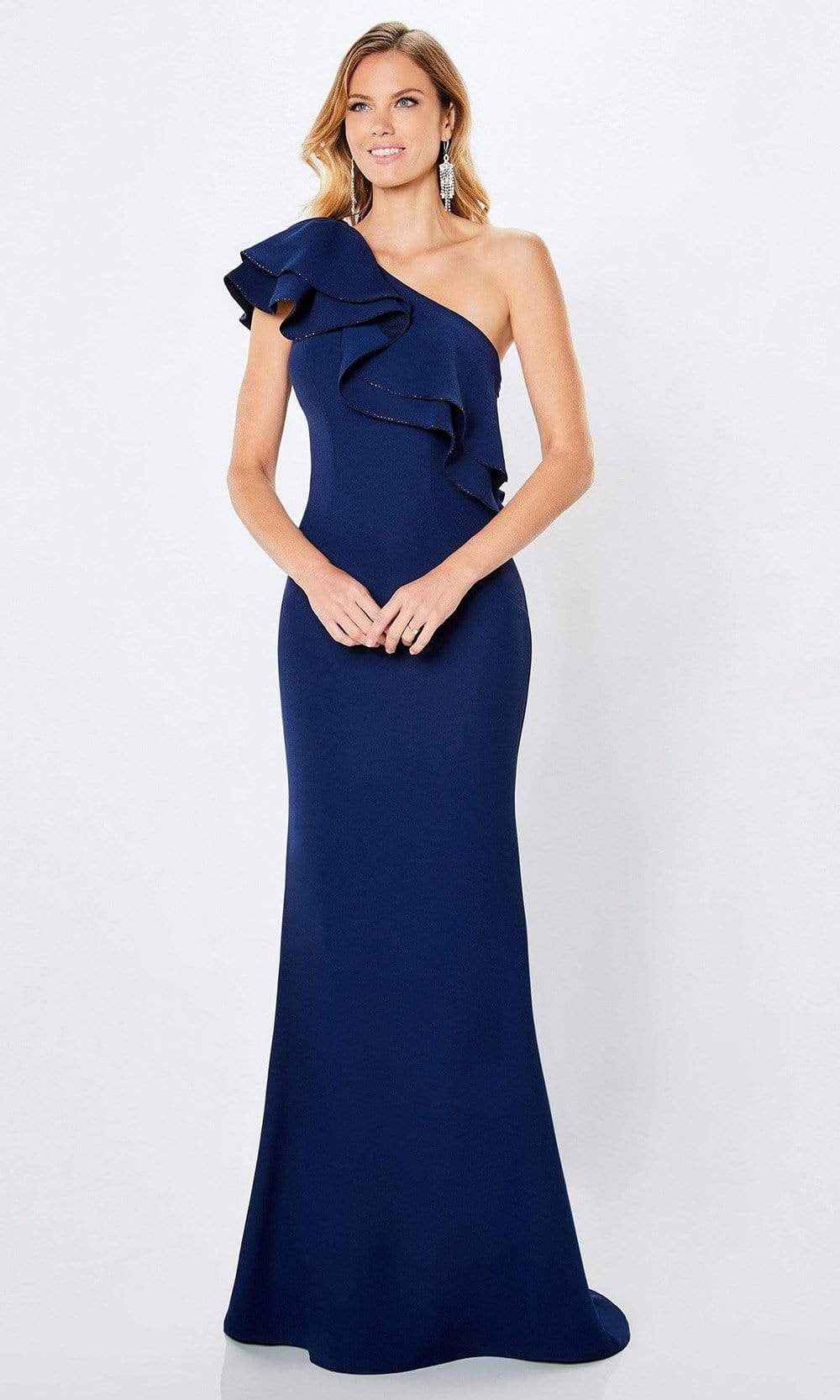Montage by Mon Cheri - 221975 Embellished Ruffled Asymmetric Long Gown Mother of the Bride Dresses 4 / Navy