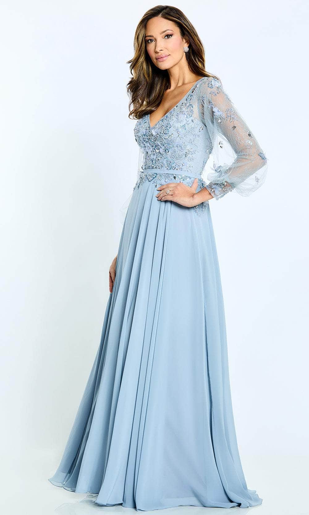 Montage by Mon Cheri M505 - Long Sleeve A-lIne Long Dress Special Occasion Dress 4 / Blue Haze