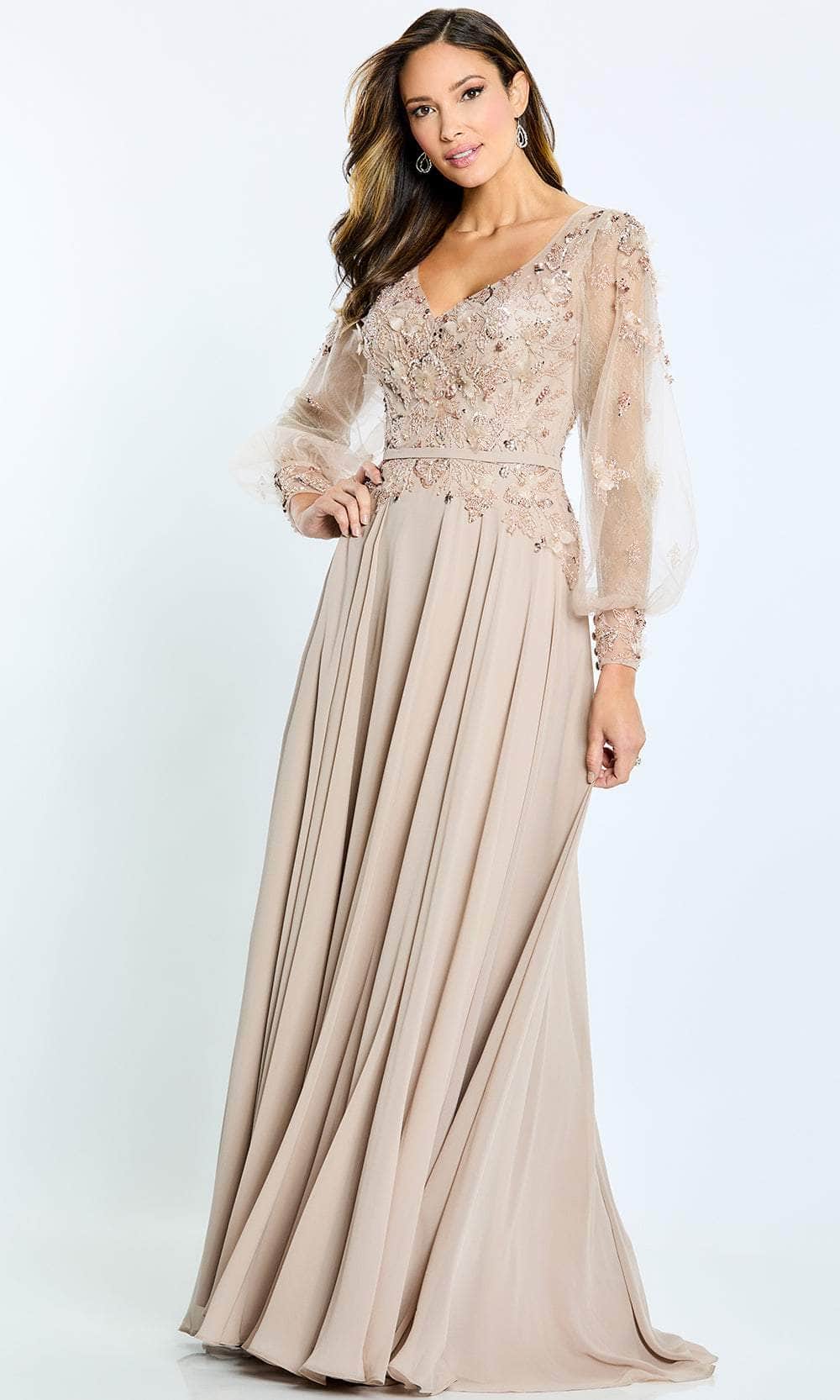 Montage by Mon Cheri M505 - Long Sleeve A-lIne Long Dress Special Occasion Dress 4 / Cafe