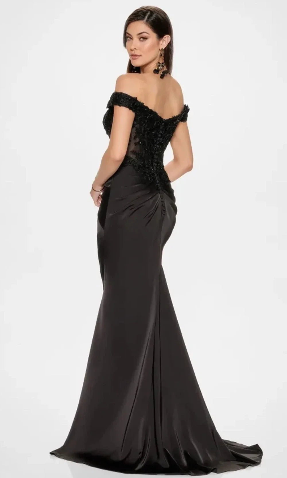 Montage by Mon Cheri M852 - Off-Shoulder Satin Gown with Ruffled Slit Special Occasion Dress