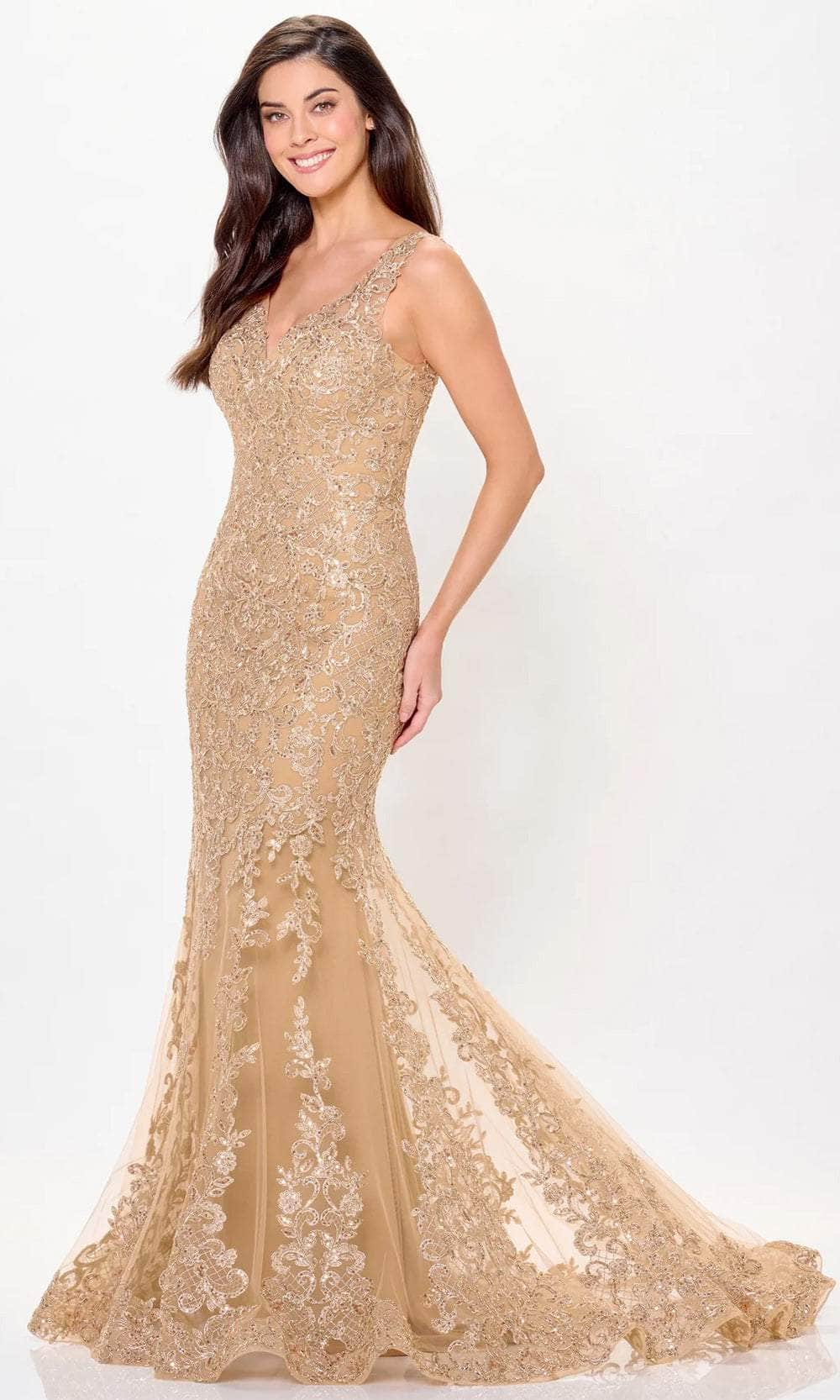 Montage by Mon Cheri M906 - Sleeveless Beaded Evening Dress Formal Dresses 4 / Gold