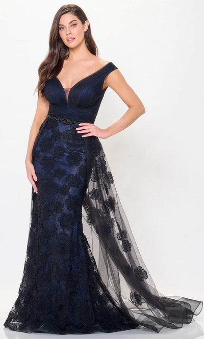 Montage by Mon Cheri M909 - Ruched V-Neck Evening Dress Evening Dresses 4 / Black/Navy