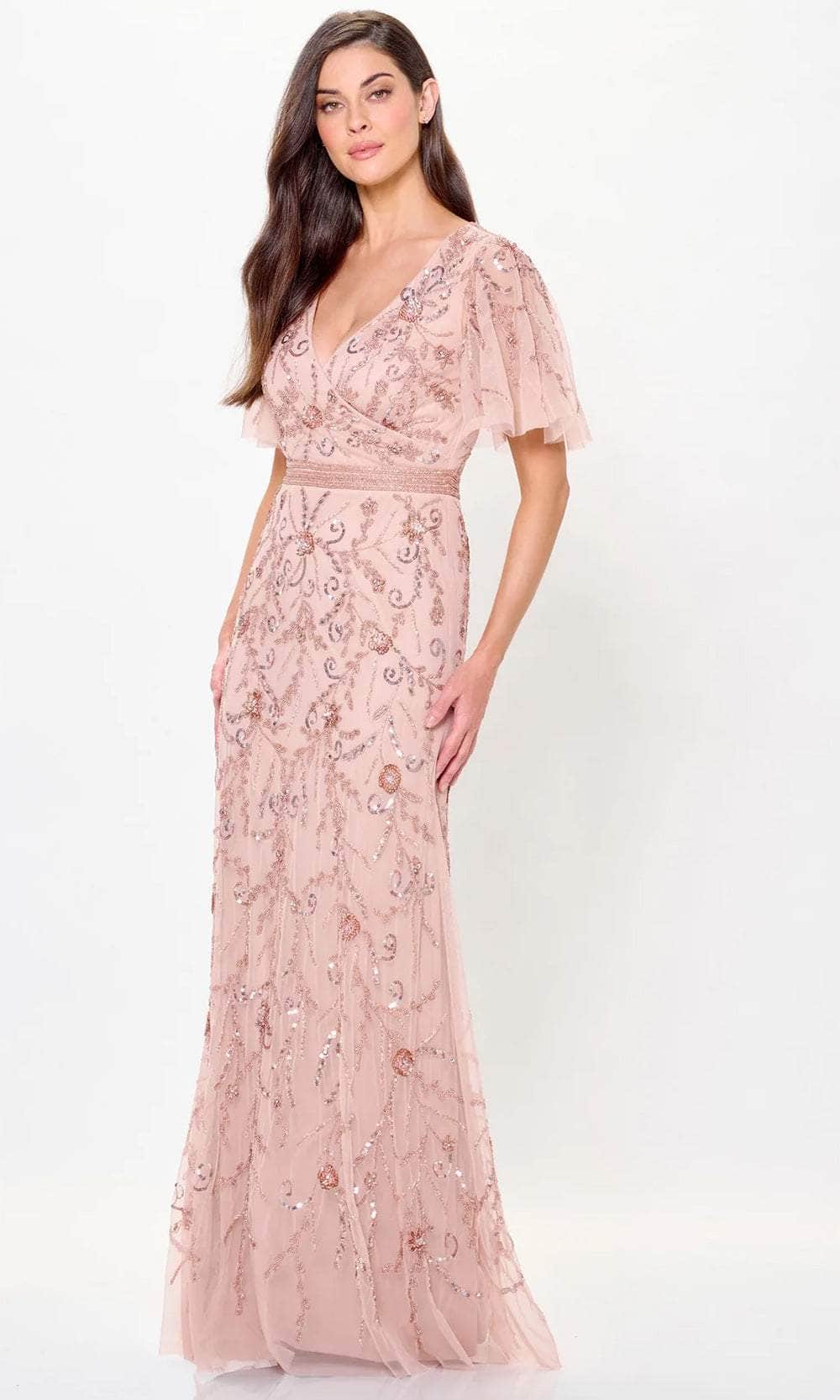 Montage by Mon Cheri M912 - Flutter Sleeve A-Line Evening Dress  Mother Of The Bride Dresses XS / Rose Gold