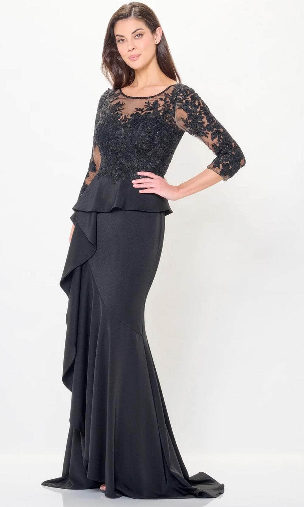 Montage by Mon Cheri M914 - Quarter Sleeve Embroidered Evening Dress Formal Dresses 4 / Black