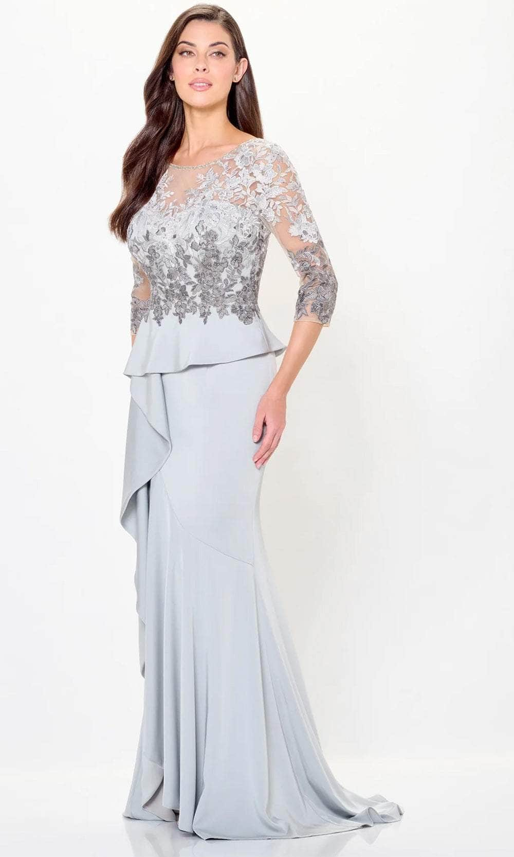 Montage by Mon Cheri M914 - Quarter Sleeve Embroidered Evening Dress Formal Dresses 4 / Ice Gray