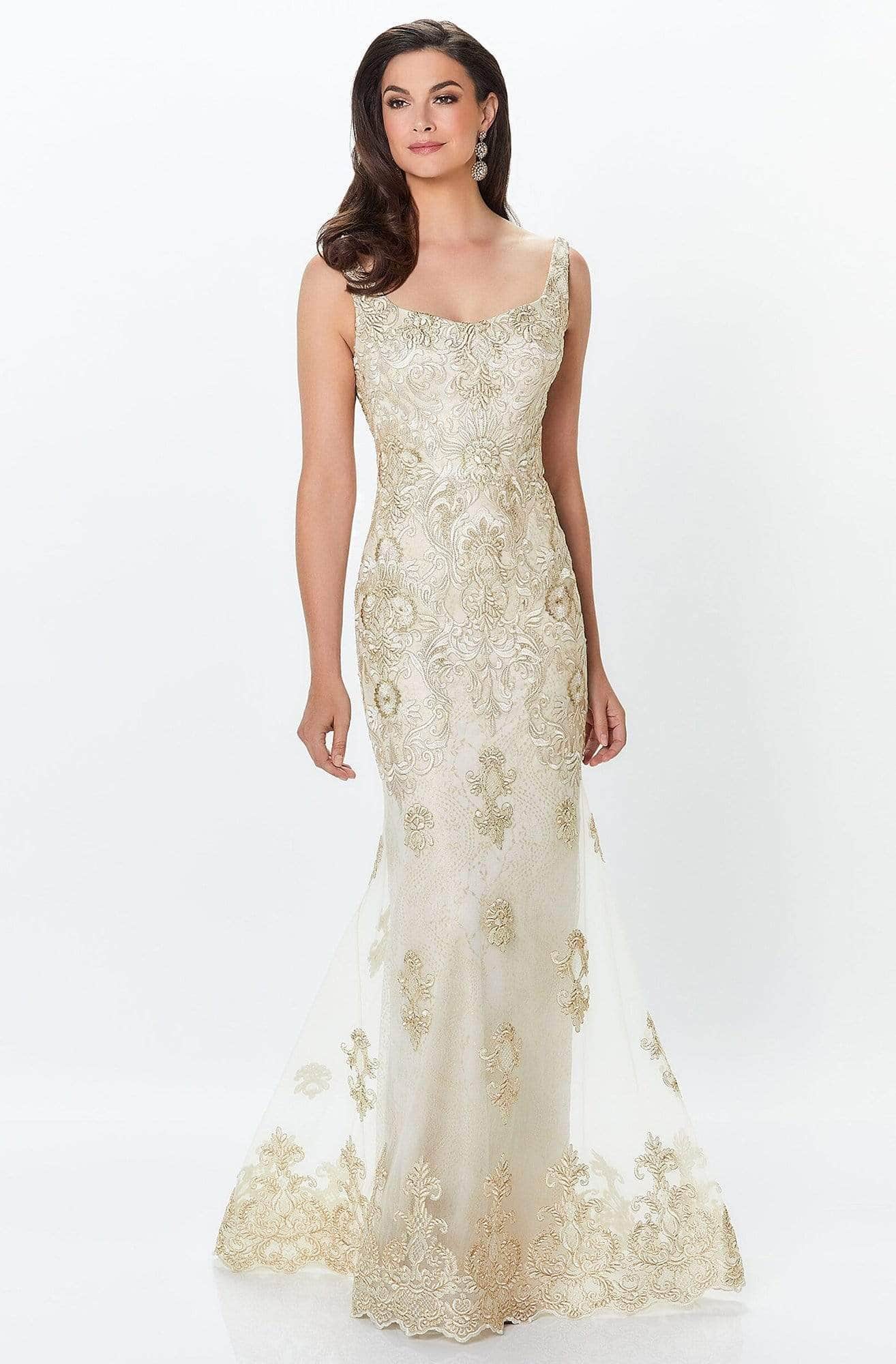 Montage by Mon Cheri - V-Neck Metallic Lace Formal Gown 119933 - 1 pc Light Gold In Size 8 Available CCSALE 8 / Light Gold