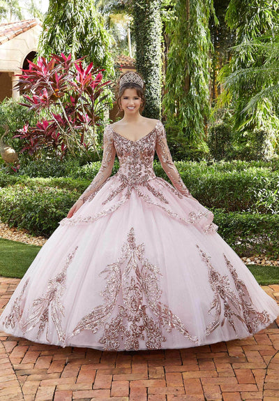 Mori Lee 60128 - V-Neck Peplum Overlay Ballgown Ball Gowns