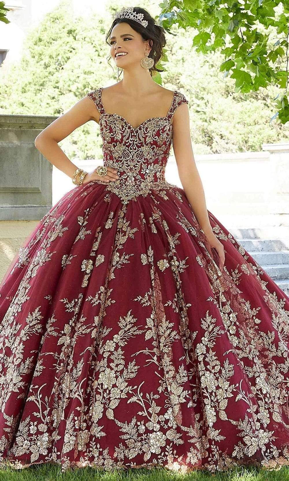 Mori Lee - 60132 Metallic Embroidered Ballgown Quinceanera Dresses 00 / Wine/Gold