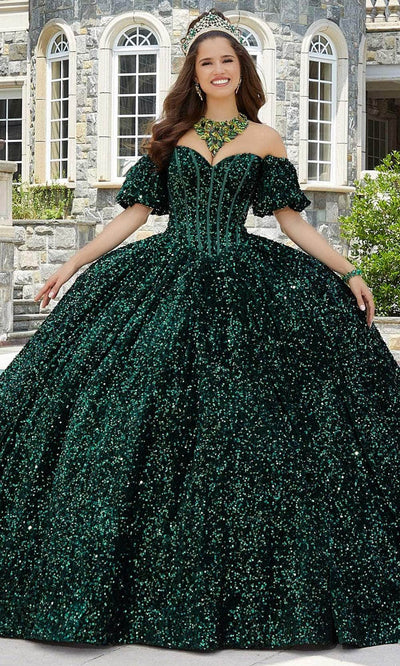 Mori Lee 60171 - Velvet Sequin Sweetheart Ballgown Ball Gowns 00 /  Emerald