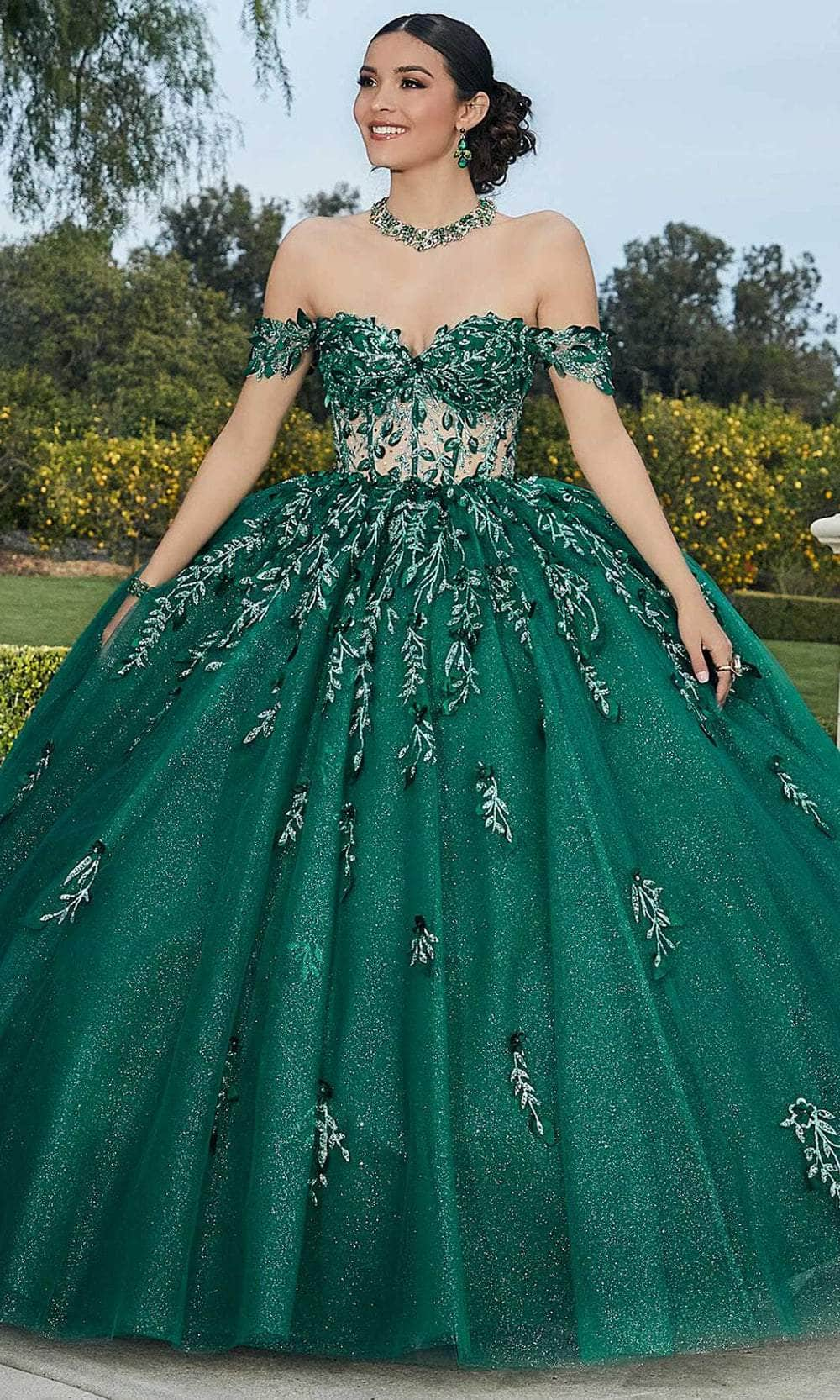 Mori Lee 60181 - Sheer Bodice Floral Appliqued Ballgown Ball Gowns