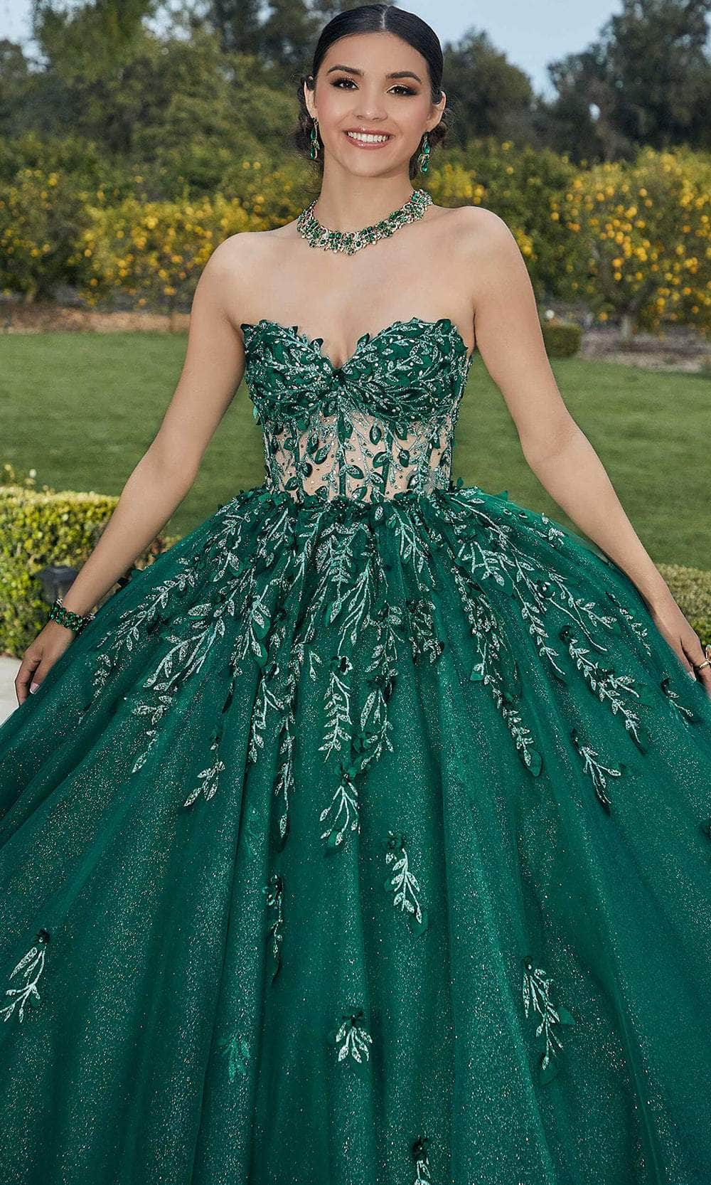 Mori Lee 60181 - Sheer Bodice Floral Appliqued Ballgown Ball Gowns