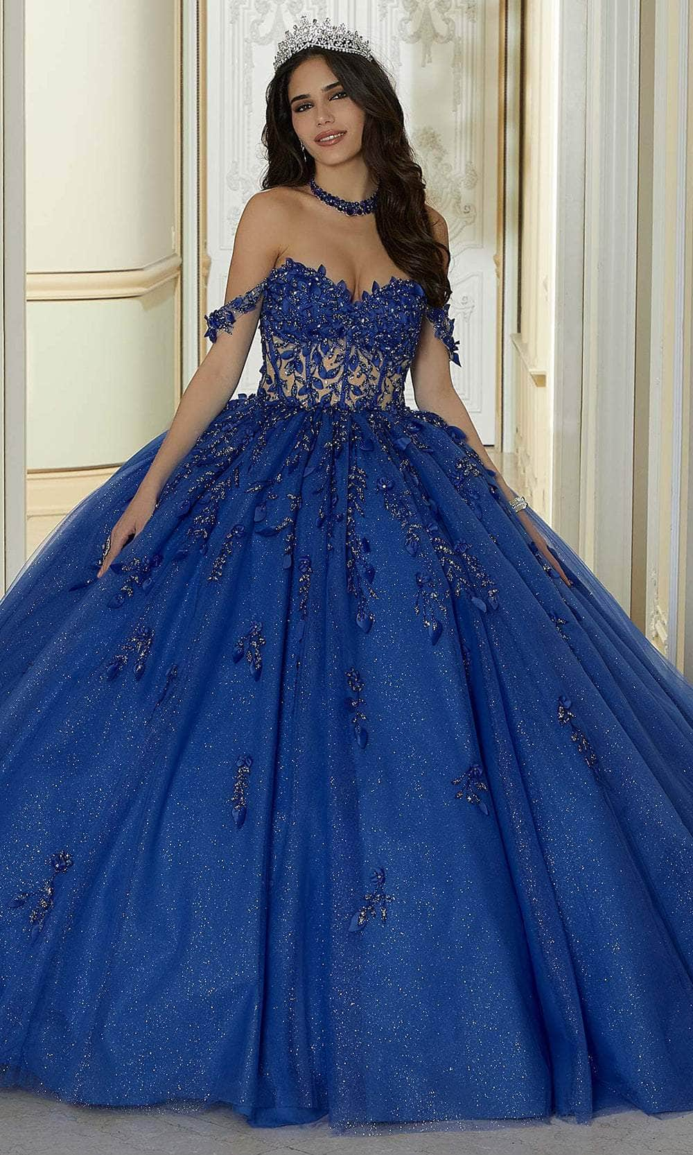 Mori Lee 60181 - Sheer Bodice Floral Appliqued Ballgown Ball Gowns