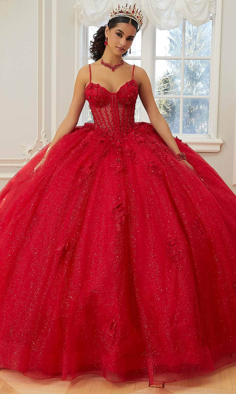 Mori Lee 60206 - 3D Florals Quinceanera Ballgown Quinceanera Dresses 00 /  Scarlet