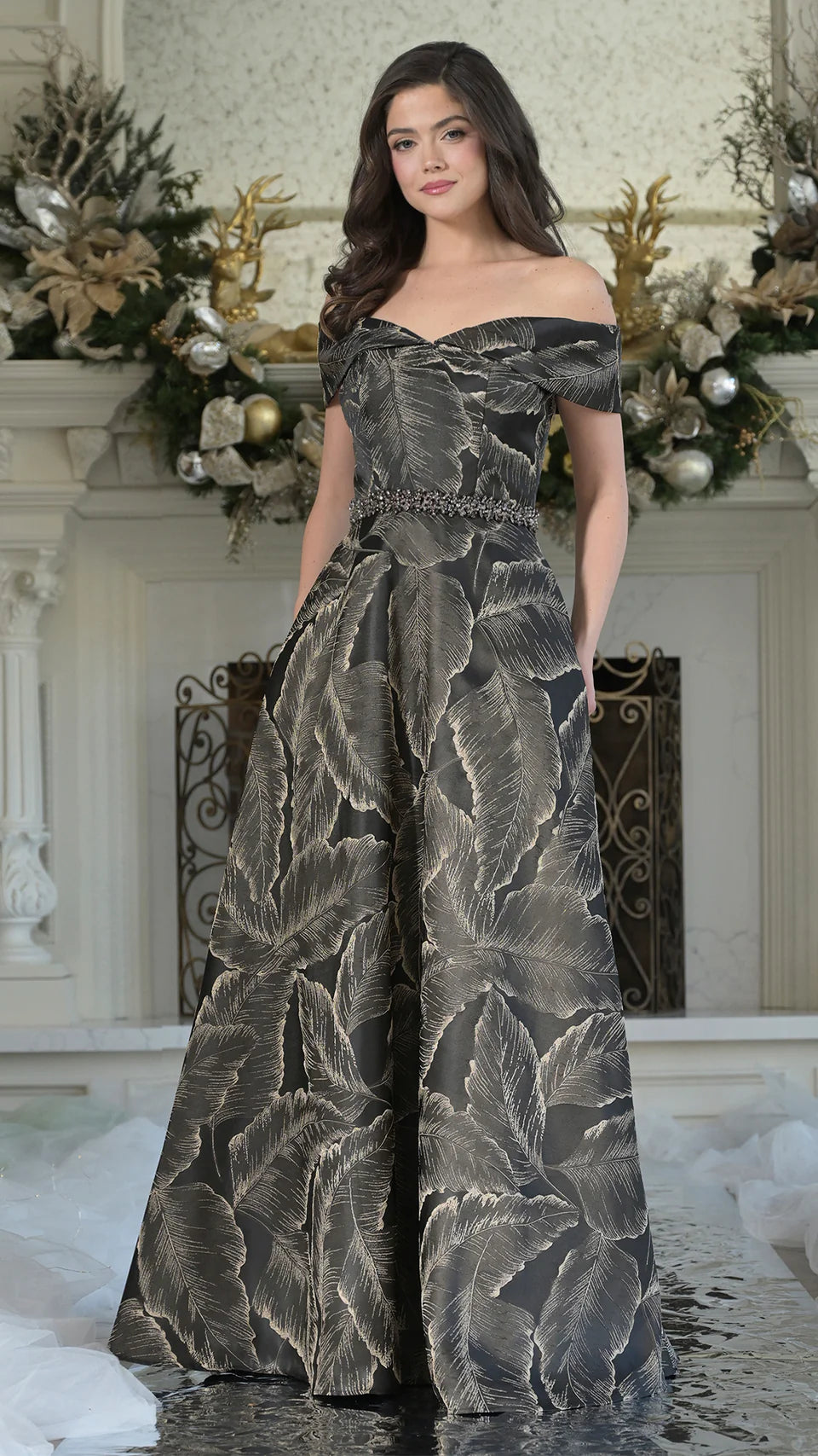 Marsoni by Colors MV1265 - Leaf Brocade A-Line Formal Gown