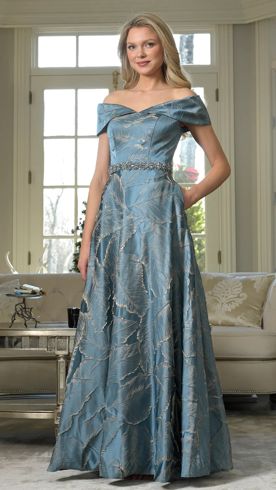 Marsoni by Colors MV1265 - Leaf Brocade A-Line Formal Gown