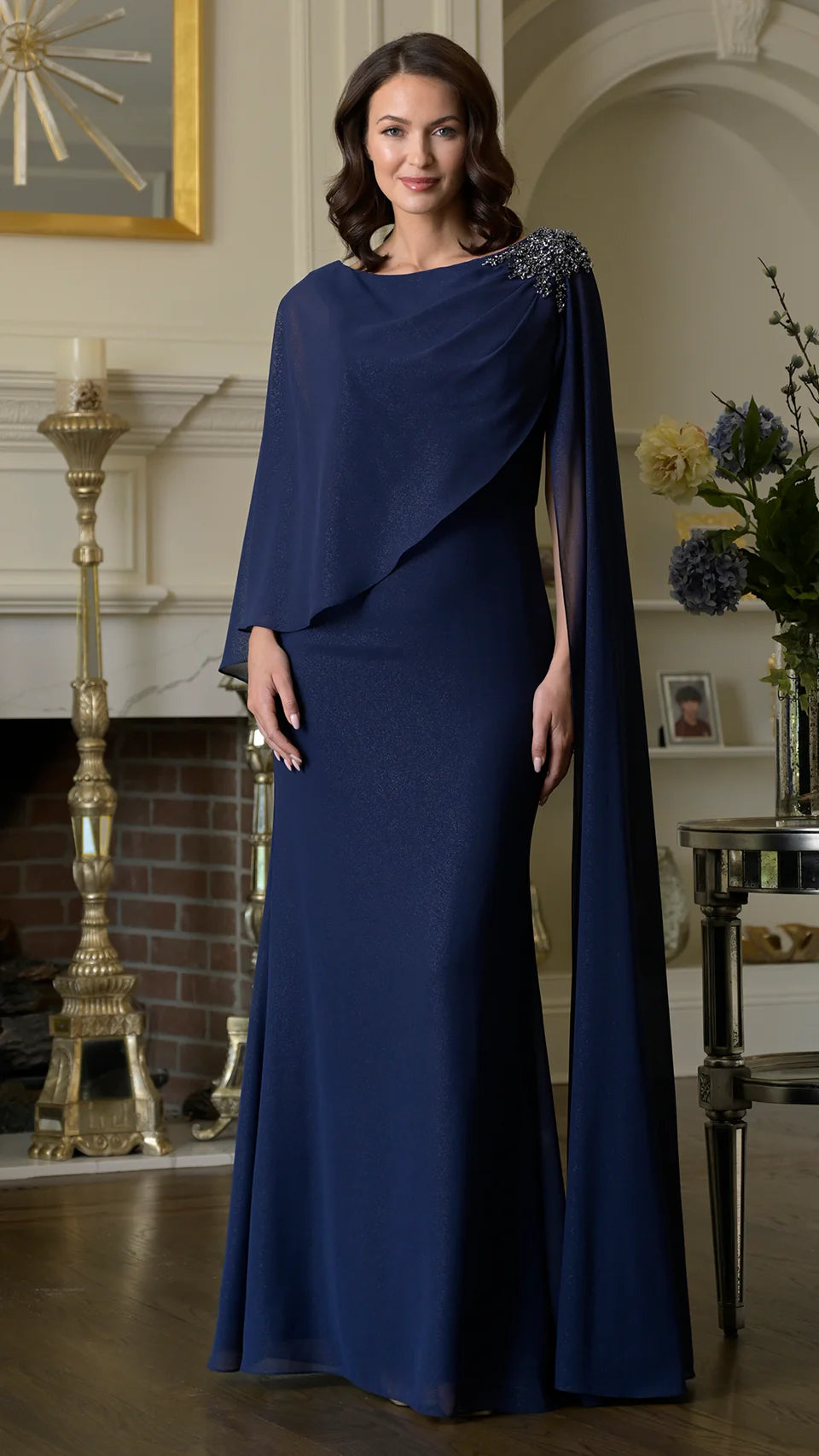 Marsoni by Colors MV1362 - Beaded Shoulder Sheath Gown