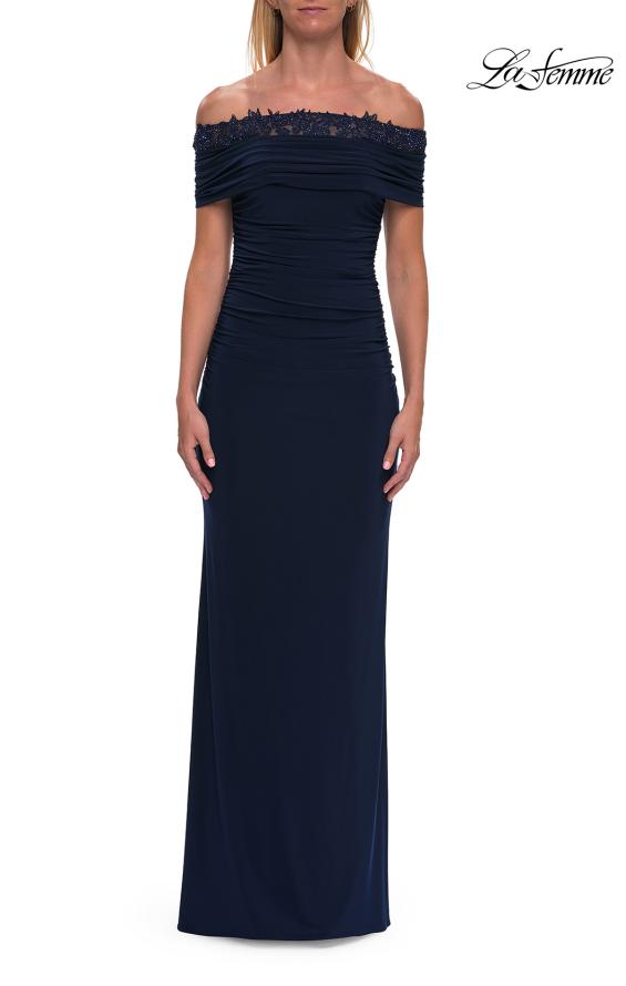 La Femme 33329 - Off Shoulder Jersey Gown with Lace Accent