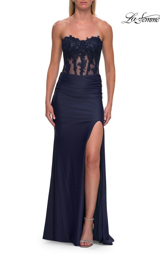 La Femme 33399 - Embroidered Sweetheart Prom Dress with Slit