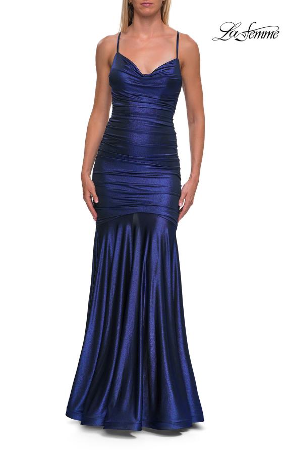 La Femme 33412 - Lace-Up Back Mermaid Dress with Ruching