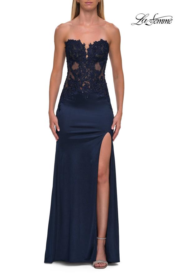 La Femme 33419 - Illusion Embroidered Bodice Sheath Dress