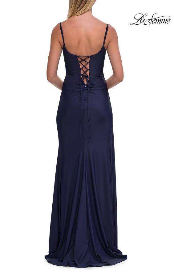 La Femme 33365 - Lace-Up Back Long Ruched Dress
