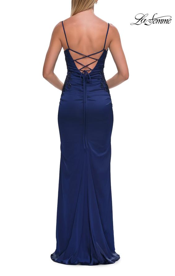 La Femme 33697 - Beaded Lace Accent Ruched Long Gown Prom Dresses