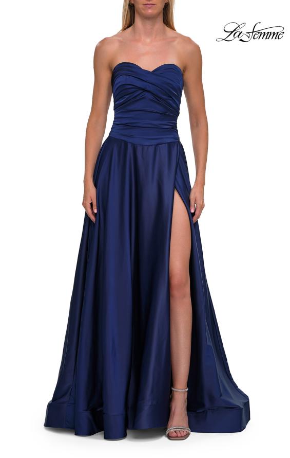 La Femme 33417 - Strapless High Slit A-Line Gown