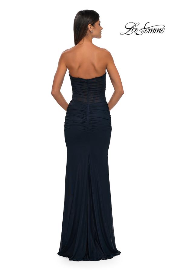 La Femme 33007 - Ruched Ornate Strapless Prom Gown