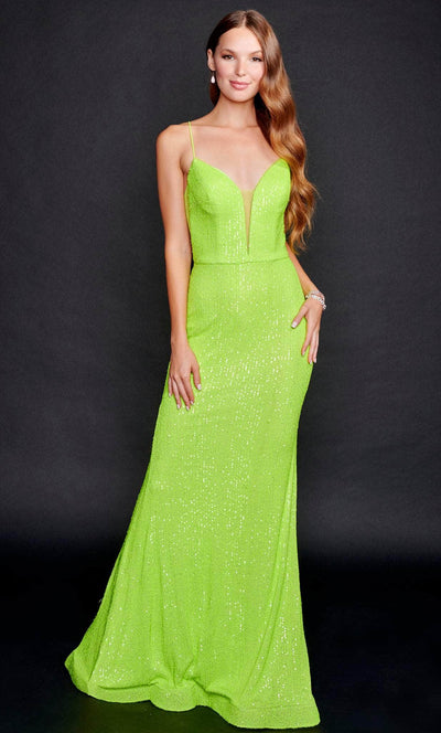 Nina Canacci 8214 - Sparkling Sheath Prom Dress Special Occasion Dress 0 / Neon Green