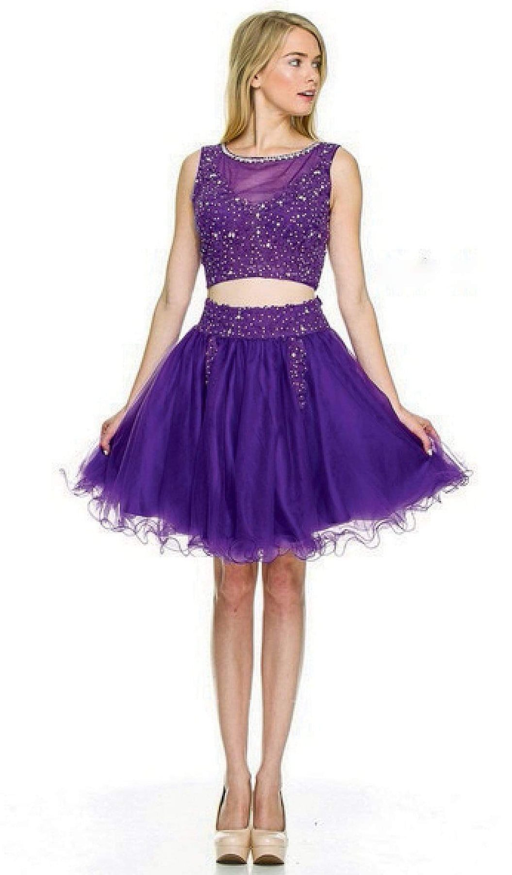Nox Anabel - 6058 Two Piece Cocktail Dress Special Occasion Dress XS / Purple
