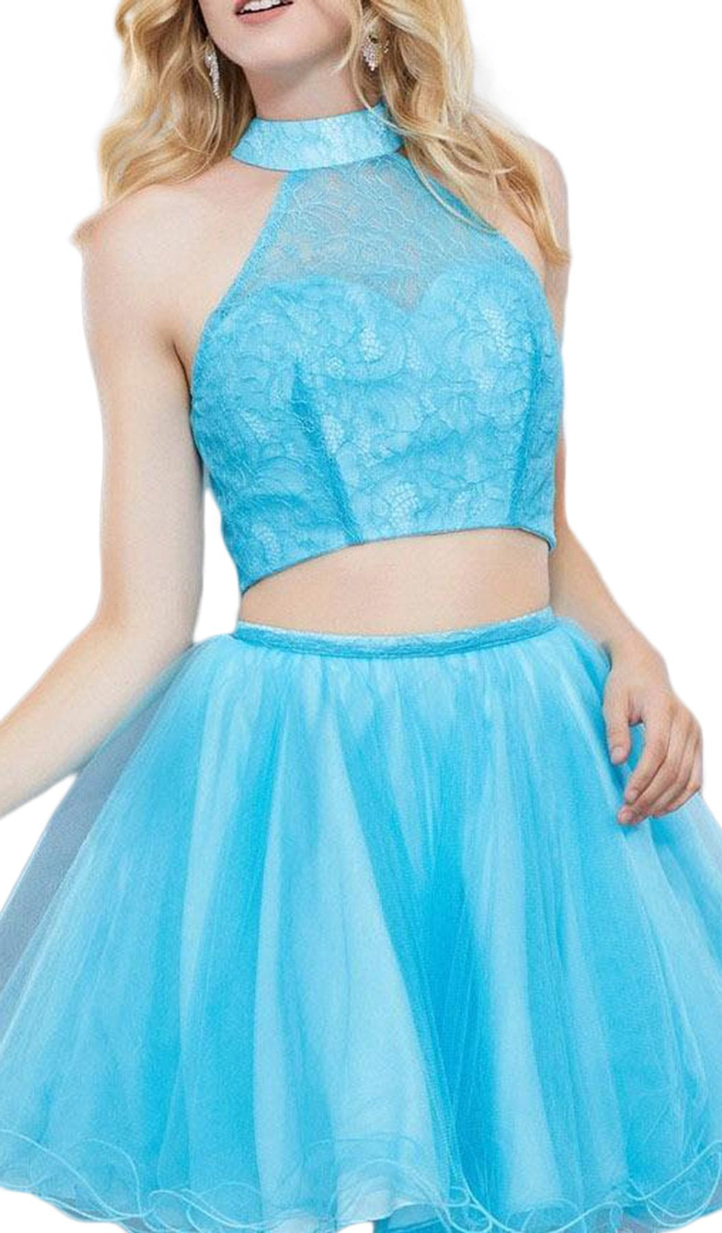 Nox Anabel - 6354 Lace Illusion High Halter A-line Dress Special Occasion Dress