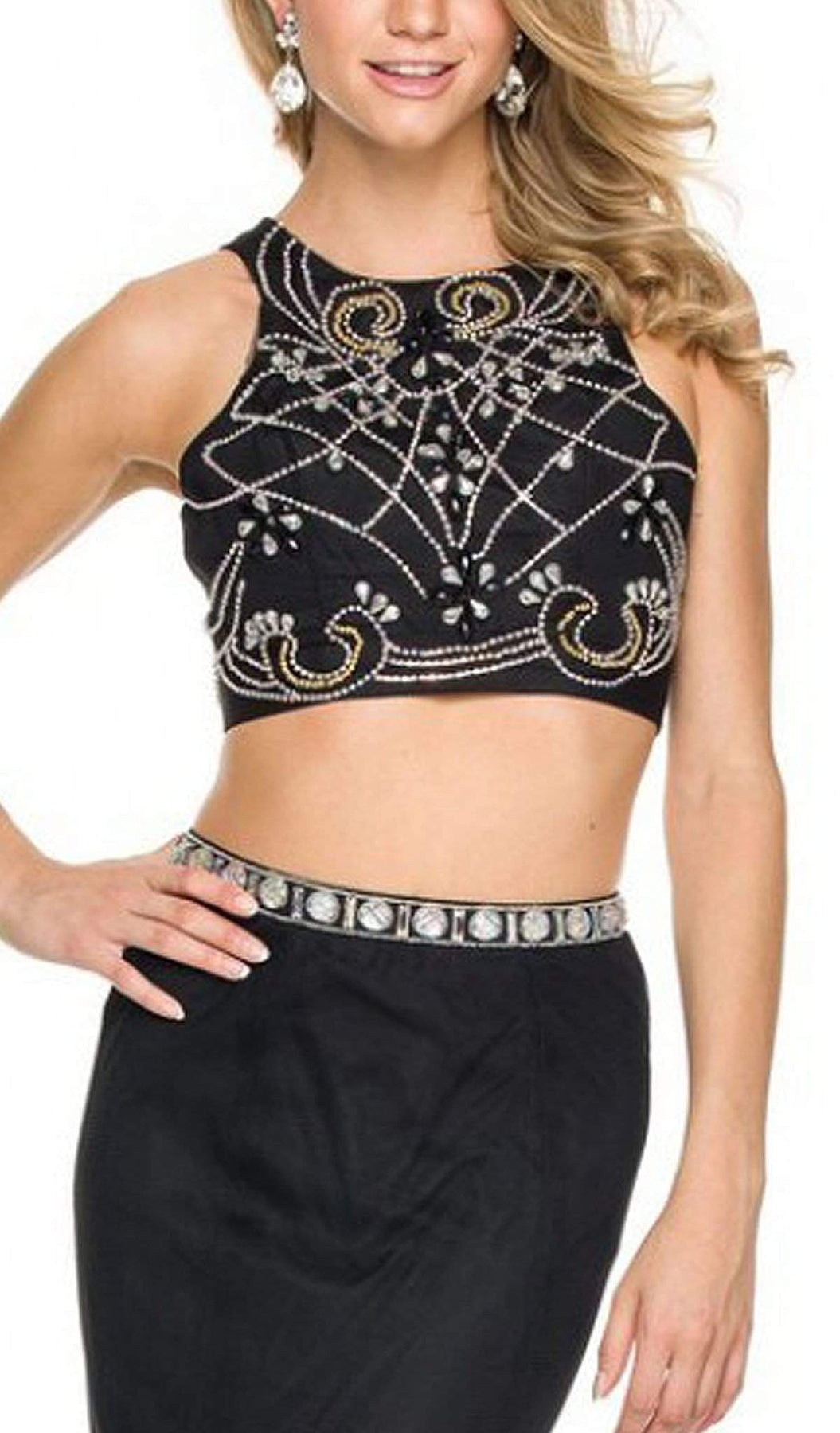Nox Anabel - 8156 Embellished Halter Crop-Top Two Piece Evening Gown Special Occasion Dress