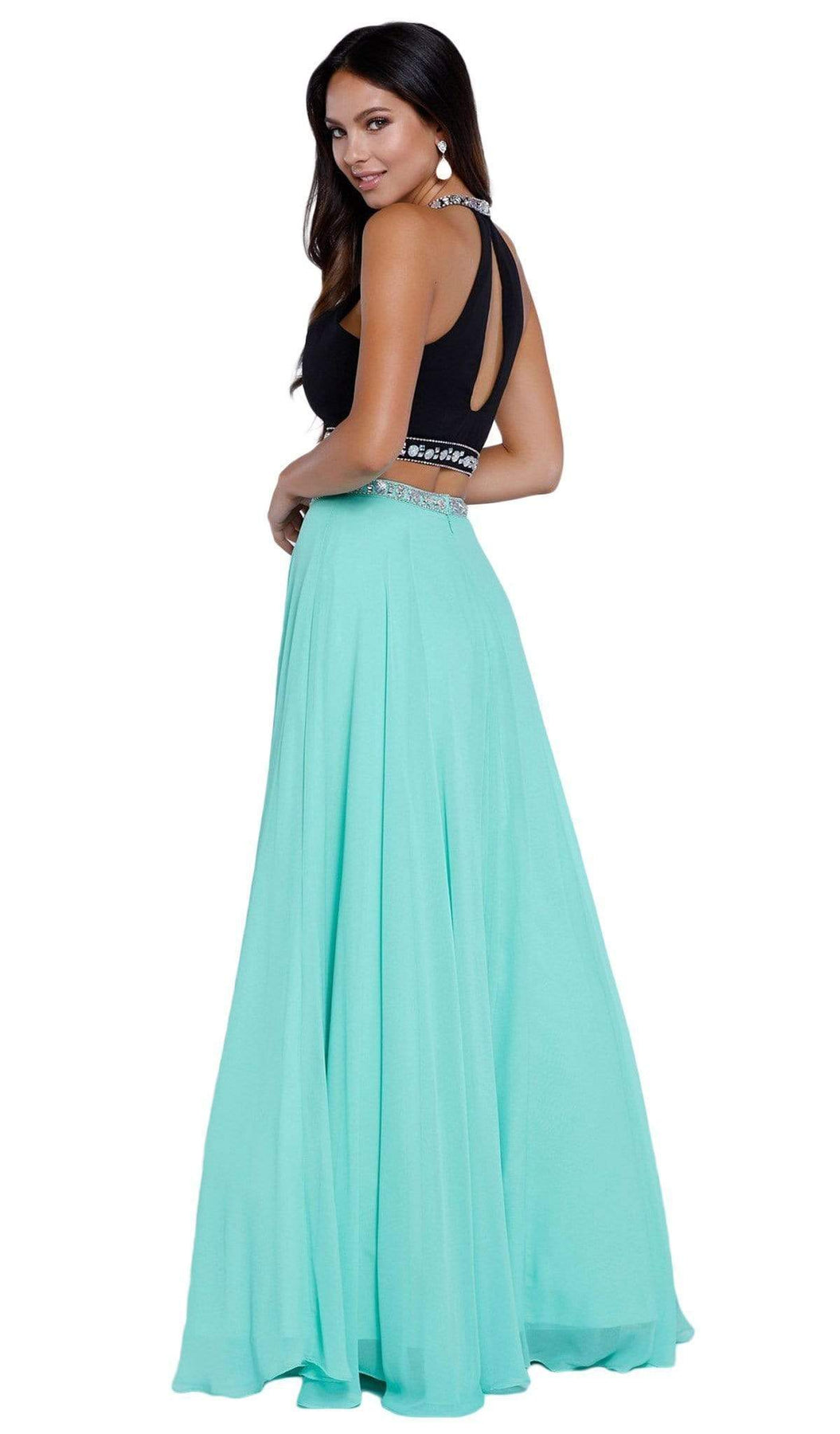 Nox Anabel - 8214 Two-Piece Bedazzled Halter Neck A-line Dress Special Occasion Dress